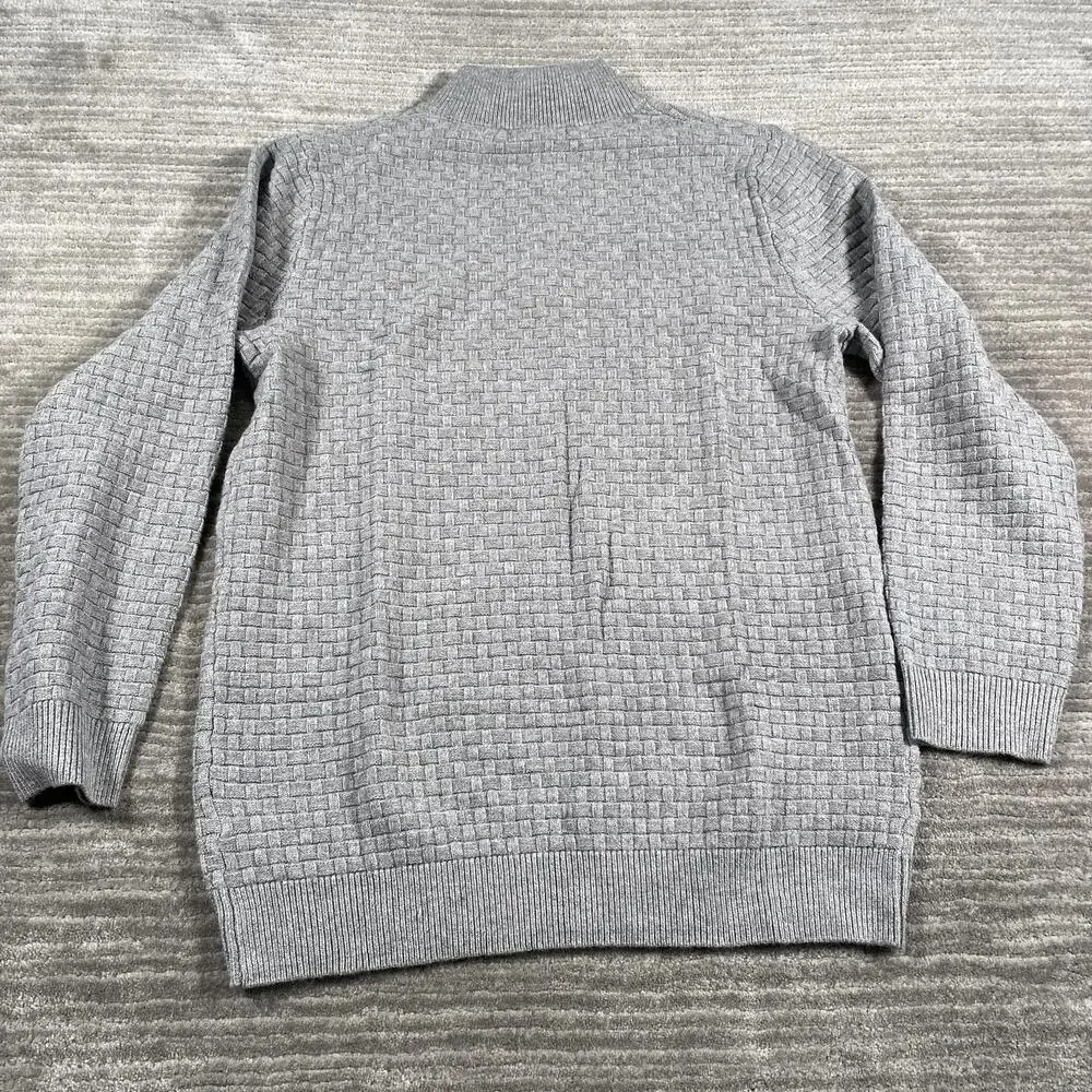Runcati Sweater Mens Large Gray 1/4 Zip Mock Neck Waffle Knit Pullover Casual